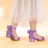 imagePANDANINJIA Girls Dress Shoes Toddler Kids Heels Sandals Ankle Strap Wedding Party Phoebe Flower Girl ShoesPurplesequin