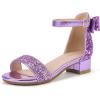 imagePANDANINJIA Girls Dress Shoes Toddler Kids Heels Sandals Ankle Strap Wedding Party Phoebe Flower Girl ShoesPurplesequin