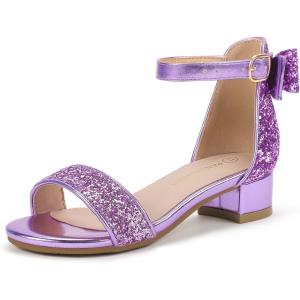 imagePANDANINJIA Girls Dress Shoes Toddler Kids Heels Sandals Ankle Strap Wedding Party Phoebe Flower Girl ShoesPurplesequin
