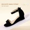 imagePANDANINJIA Girls Sandals Low Heels Round Open Toe Girls Flower Shoes Ankle Strap Wedding Party Little Big Kids Dress ShoesBlack Nubuck