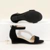 imagePANDANINJIA Girls Sandals Low Heels Round Open Toe Girls Flower Shoes Ankle Strap Wedding Party Little Big Kids Dress ShoesBlack Nubuck