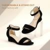 imagePANDANINJIA Girls Sandals Low Heels Round Open Toe Girls Flower Shoes Ankle Strap Wedding Party Little Big Kids Dress ShoesBlack Nubuck