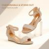 imagePANDANINJIA Girls Sandals Low Heels Round Open Toe Girls Flower Shoes Ankle Strap Wedding Party Little Big Kids Dress ShoesGold Rhinestone