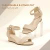 imagePANDANINJIA Girls Sandals Low Heels Round Open Toe Girls Flower Shoes Ankle Strap Wedding Party Little Big Kids Dress ShoesNude Suede