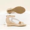 imagePANDANINJIA Girls Sandals Low Heels Round Open Toe Girls Flower Shoes Ankle Strap Wedding Party Little Big Kids Dress ShoesNude Suede