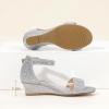 imagePANDANINJIA Girls Sandals Low Heels Round Open Toe Girls Flower Shoes Ankle Strap Wedding Party Little Big Kids Dress ShoesSilver Rhinestone