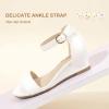 imagePANDANINJIA Girls Sandals Low Heels Round Open Toe Girls Flower Shoes Ankle Strap Wedding Party Little Big Kids Dress ShoesWhite Pu