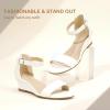 imagePANDANINJIA Girls Sandals Low Heels Round Open Toe Girls Flower Shoes Ankle Strap Wedding Party Little Big Kids Dress ShoesWhite Pu