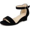 imagePANDANINJIA Girls Sandals Low Heels Round Open Toe Girls Flower Shoes Ankle Strap Wedding Party Little Big Kids Dress ShoesBlack Nubuck
