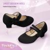 imagePANDANINJIA Girls Dress Shoes Kids Toddler Heels Pumps Flower Girl Mary Jane School Wedding Party Princess ShoesBlack Suede