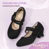 imagePANDANINJIA Girls Dress Shoes Kids Toddler Heels Pumps Flower Girl Mary Jane School Wedding Party Princess ShoesBlack Suede