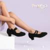 imagePANDANINJIA Girls Dress Shoes Kids Toddler Heels Pumps Flower Girl Mary Jane School Wedding Party Princess ShoesBlack Suede