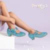 imagePANDANINJIA Girls Dress Shoes Kids Toddler Heels Pumps Flower Girl Mary Jane School Wedding Party Princess ShoesC Blue Sequin