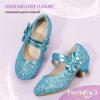 imagePANDANINJIA Girls Dress Shoes Kids Toddler Heels Pumps Flower Girl Mary Jane School Wedding Party Princess ShoesC Blue Sequin