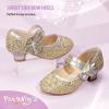 imagePANDANINJIA Girls Dress Shoes Kids Toddler Heels Pumps Flower Girl Mary Jane School Wedding Party Princess ShoesC Gold Sequin