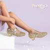 imagePANDANINJIA Girls Dress Shoes Kids Toddler Heels Pumps Flower Girl Mary Jane School Wedding Party Princess ShoesC Gold Sequin
