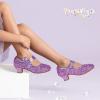 imagePANDANINJIA Girls Dress Shoes Kids Toddler Heels Pumps Flower Girl Mary Jane School Wedding Party Princess ShoesC Purple Sequin