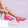 imagePANDANINJIA Girls Dress Shoes Kids Toddler Heels Pumps Flower Girl Mary Jane School Wedding Party Princess ShoesFuchsia Suede
