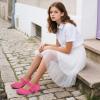 imagePANDANINJIA Girls Dress Shoes Kids Toddler Heels Pumps Flower Girl Mary Jane School Wedding Party Princess ShoesFuchsia Suede