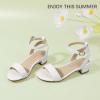 imagePANDANINJIA Girls Sandals Low Heels Dress Shoes Open Toe Flower Girl Wedding Party for Little Big Kid Dress SandalsWhite