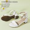 imagePANDANINJIA Girls Sandals Low Heels Dress Shoes Open Toe Flower Girl Wedding Party for Little Big Kid Dress SandalsWhite