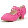 imagePANDANINJIA Girls Dress Shoes Kids Toddler Heels Pumps Flower Girl Mary Jane School Wedding Party Princess ShoesFuchsia Suede