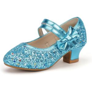 imagePANDANINJIA Girls Dress Shoes Kids Toddler Heels Pumps Flower Girl Mary Jane School Wedding Party Princess ShoesC Blue Sequin