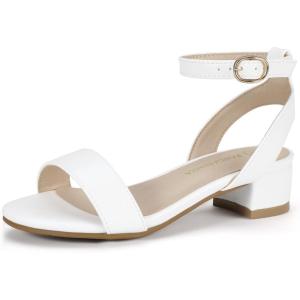 imagePANDANINJIA Girls Sandals Low Heels Dress Shoes Open Toe Flower Girl Wedding Party for Little Big Kid Dress SandalsWhite