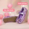 imagePANDANINJIA Flower Girl Shoes Toddler Little Kid Ballet Flats Pearls Wedding Party Mary Jane Girls Dress ShoesPurple Sequin