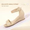 imagePANDANINJIA Girls Sandals Low Heels Round Open Toe Flower Girls Shoes Ankle Strap Wedding Party Little Big Kids Dress ShoesNude Suede