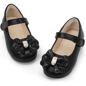 imagePANDANINJIA Flower Girl Shoes Toddler Little Kid Ballet Flats Pearls Wedding Party Mary Jane Girls Dress ShoesBlack Pu
