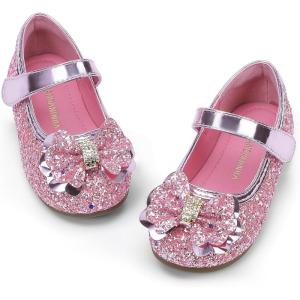 imagePANDANINJIA Flower Girl Shoes Toddler Little Kid Ballet Flats Pearls Wedding Party Mary Jane Girls Dress ShoesPink Sequin