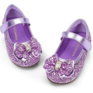 imagePANDANINJIA Flower Girl Shoes Toddler Little Kid Ballet Flats Pearls Wedding Party Mary Jane Girls Dress ShoesPurple Sequin