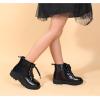 imagePANDANINJIA Girls Boys Combat Short Ankle Boots Fashion Dress Booties Side Zipper Waterproof Shoes with Lace Up for Toddler Little KidBlack Bright
