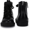 imagePANDANINJIA Girls Boys Combat Short Ankle Boots Fashion Dress Booties Side Zipper Waterproof Shoes with Lace Up for Toddler Little KidBlack Pu