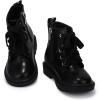 imagePANDANINJIA Girls Boys Combat Short Ankle Boots Fashion Dress Booties Side Zipper Waterproof Shoes with Lace Up for Toddler Little KidBlack Pu