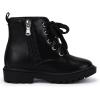 imagePANDANINJIA Girls Boys Combat Short Ankle Boots Fashion Dress Booties Side Zipper Waterproof Shoes with Lace Up for Toddler Little KidBlack Pu