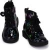 imagePANDANINJIA Girls Boys Combat Short Ankle Boots Fashion Dress Booties Side Zipper Waterproof Shoes with Lace Up for Toddler Little KidBlack Star