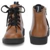 imagePANDANINJIA Girls Boys Combat Short Ankle Boots Fashion Dress Booties Side Zipper Waterproof Shoes with Lace Up for Toddler Little KidBrown Pu