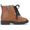 imagePANDANINJIA Girls Boys Combat Short Ankle Boots Fashion Dress Booties Side Zipper Waterproof Shoes with Lace Up for Toddler Little KidBrown Pu