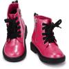 imagePANDANINJIA Girls Boys Combat Short Ankle Boots Fashion Dress Booties Side Zipper Waterproof Shoes with Lace Up for Toddler Little KidHot Pink