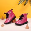 imagePANDANINJIA Girls Boys Combat Short Ankle Boots Fashion Dress Booties Side Zipper Waterproof Shoes with Lace Up for Toddler Little KidHot Pink