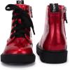 imagePANDANINJIA Girls Boys Combat Short Ankle Boots Fashion Dress Booties Side Zipper Waterproof Shoes with Lace Up for Toddler Little KidRed Bright