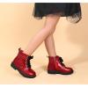 imagePANDANINJIA Girls Boys Combat Short Ankle Boots Fashion Dress Booties Side Zipper Waterproof Shoes with Lace Up for Toddler Little KidRed Bright