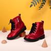 imagePANDANINJIA Girls Boys Combat Short Ankle Boots Fashion Dress Booties Side Zipper Waterproof Shoes with Lace Up for Toddler Little KidRed Bright