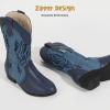 imagePANDANINJIA Girls Cowboy Boots Toddler Cowgirl Boots Little Big Kids Western Mid Calf Round Toe Embroidered Horse Riding Shoes BootiesPointed Toe Blue