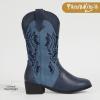 imagePANDANINJIA Girls Cowboy Boots Toddler Cowgirl Boots Little Big Kids Western Mid Calf Round Toe Embroidered Horse Riding Shoes BootiesPointed Toe Blue