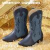 imagePANDANINJIA Girls Cowboy Boots Toddler Cowgirl Boots Little Big Kids Western Mid Calf Round Toe Embroidered Horse Riding Shoes BootiesPointed Toe Blue