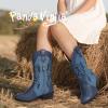 imagePANDANINJIA Girls Cowboy Boots Toddler Cowgirl Boots Little Big Kids Western Mid Calf Round Toe Embroidered Horse Riding Shoes BootiesPointed Toe Blue