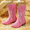 imagePANDANINJIA Girls Cowboy Boots Toddler Cowgirl Boots Little Big Kids Western Mid Calf Round Toe Embroidered Horse Riding Shoes BootiesPointed Toe Fuchsia